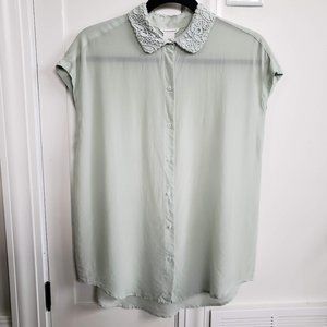 Club Monaco Silk Blouse with Lace Collar